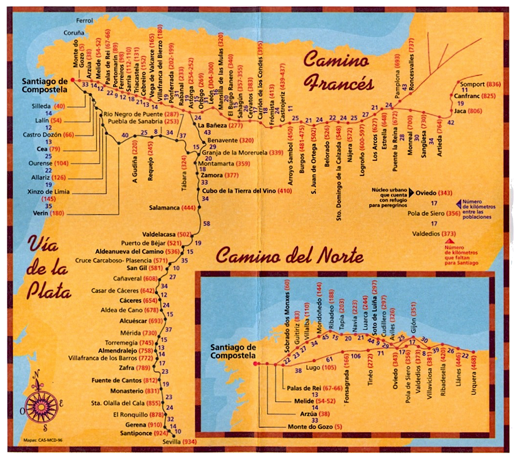 camino santiago mapa caminhos