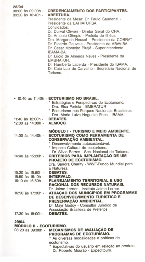 II SeminarioNacionaTurismoEcologico Ilheus1993 2 programa